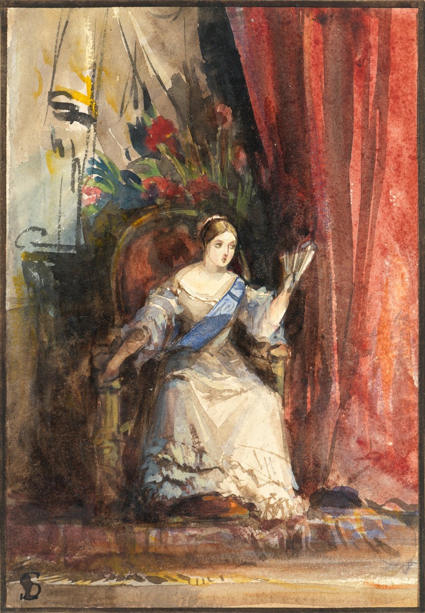 الملكة فيكتوريا في المحكمة ، 1838 (مرحاض مع الصمغ العربي) بواسطة لويزا آن وترفورد