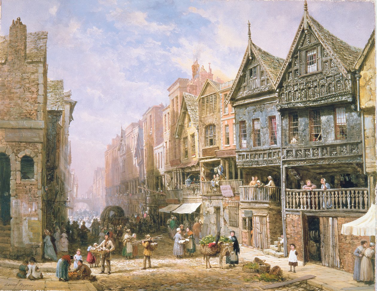 شارع ووترغيت ، باتجاه إيستجيت ، تشيستر ، c.1870 بواسطة لويز إنجرام راينر