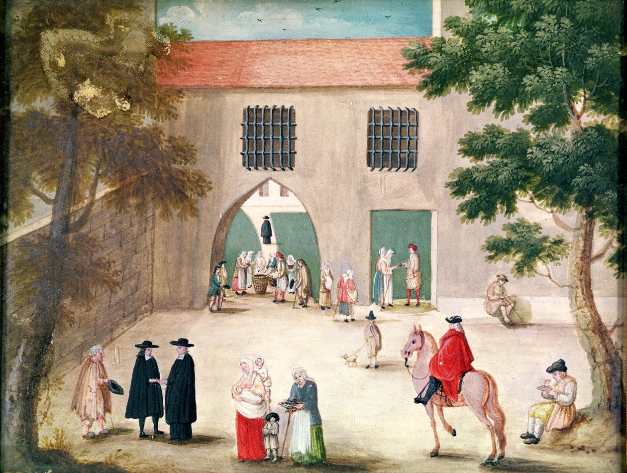 توزيع الصدقات على الفقراء ، من L&39;Abbaye de Port-Royal ، ص 1710 بواسطة لويز مادلين كوتشين