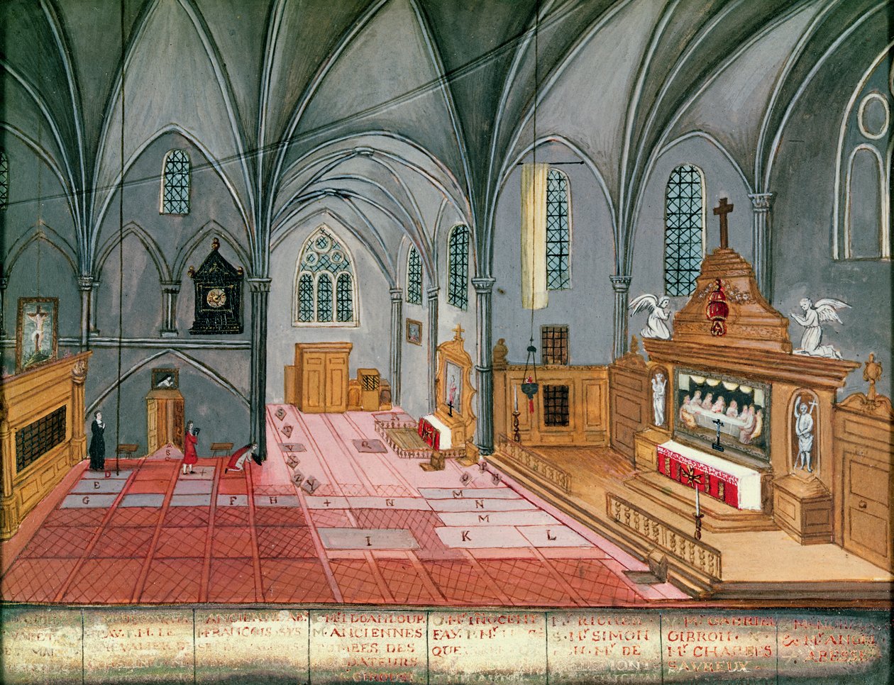 داخل الكنيسة ، من L&39;Abbaye de Port-Royal ، ص 1710 بواسطة لويز مادلين كوتشين