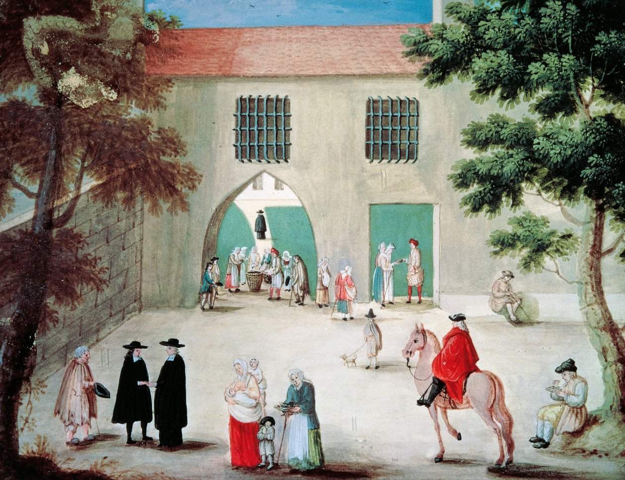 مساعدة الفقراء أمام دير بورت رويال دي تشامب ، بقلم لويز ماجديلين هورتيميلز (1688-1767) ، الغواش ، فرنسا بواسطة لويز ماجديلين هورتيميل