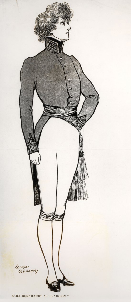 سارة برنهاردت (1844-1923) بدور ليجلون ، في مأساة إدموند روستاند (1868-1918) 1901 (نقش) (صورة بالأبيض والأسود) بواسطة لويز أبيما