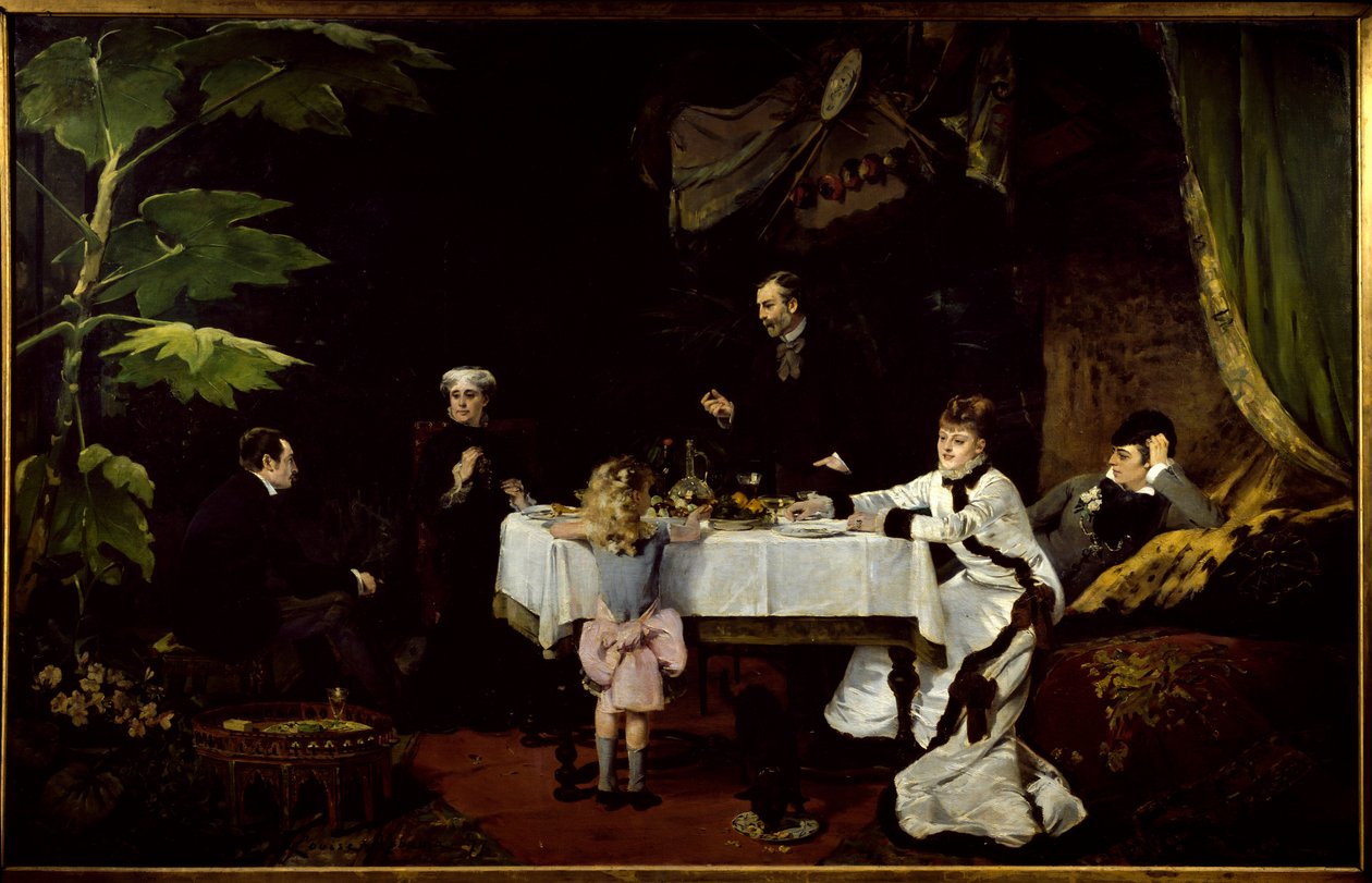 The breakfast in the greenhouse Painting by Louise Abbema (1858-1927) 1877 Sun. 1,94x3,08 m Pau, Museum of Fine Arts. بواسطة لويز أبيما