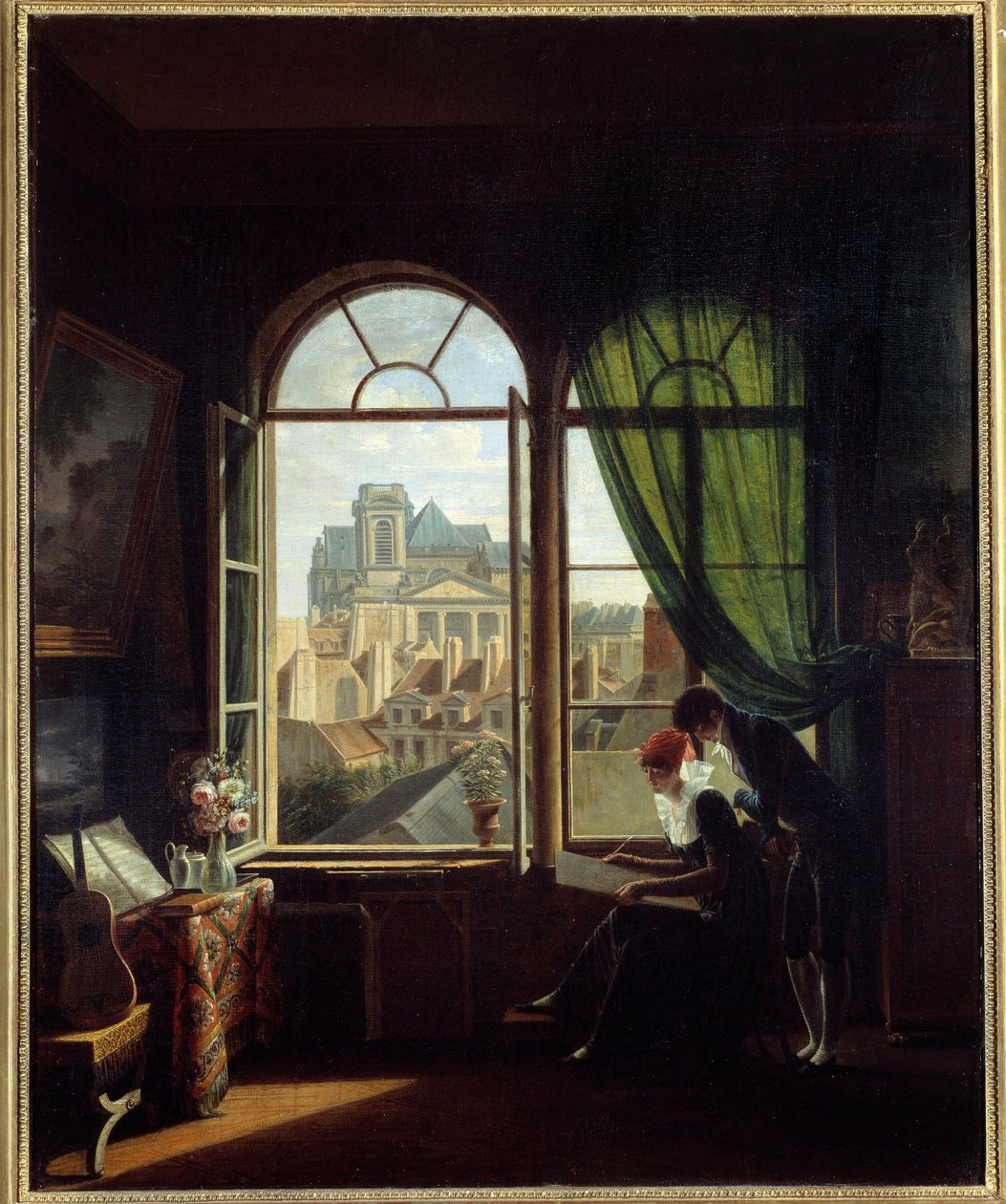 تصميم داخلي للفنان مع إطلالة على واجهة LeGlise Saint Eustache in Paris "لوحة لويز Adeone Drolling (1797-1831) القرن التاسع عشر Sun. 0،72x0،58 م باريس ، متحف كارنافاليت بواسطة لويز أديوني درولنغ