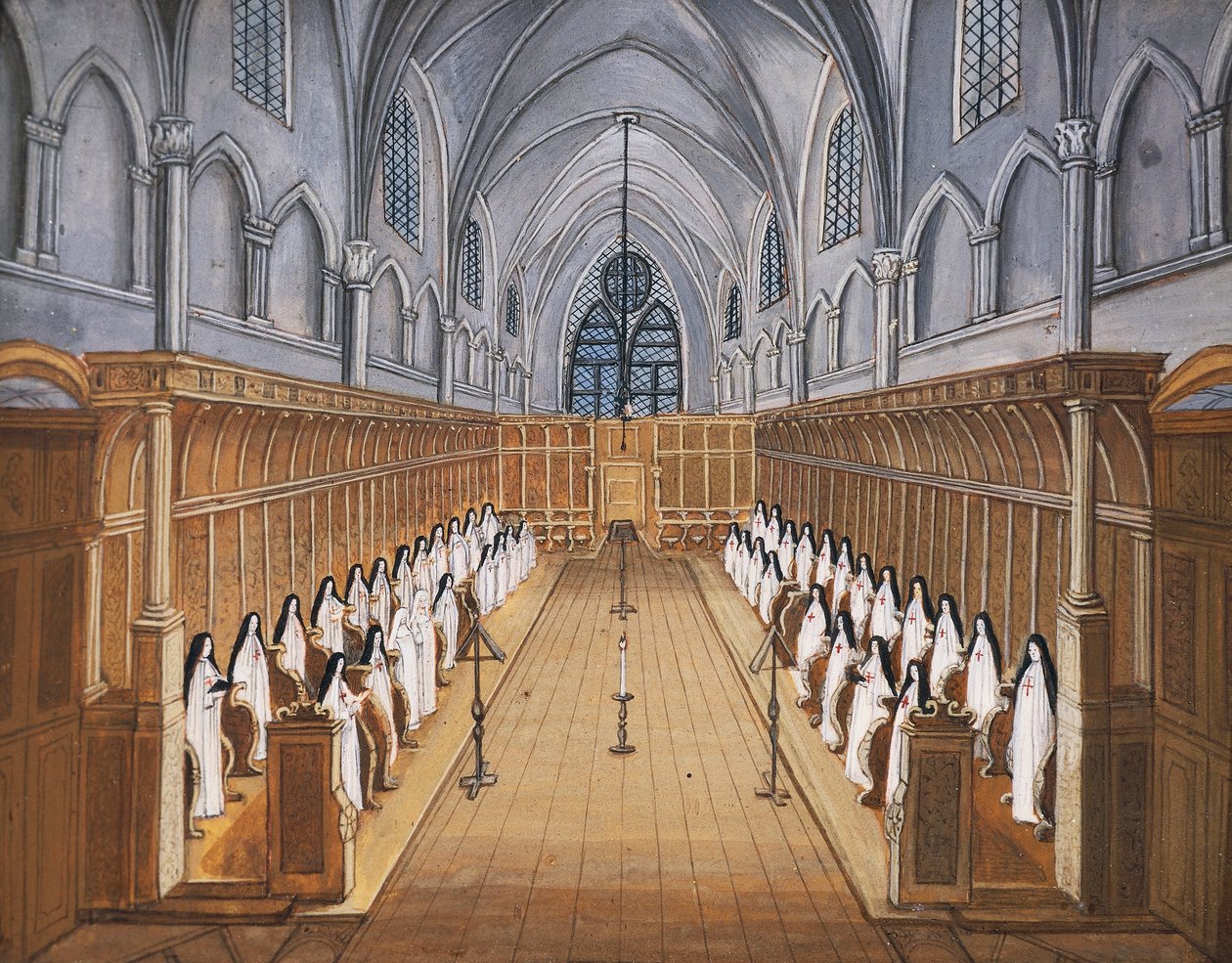 Port-Royal des Champs Abbey ، جوقة الراهبات في الكنيسة (رسم) بواسطة لويز ماجديلين هورتيميل