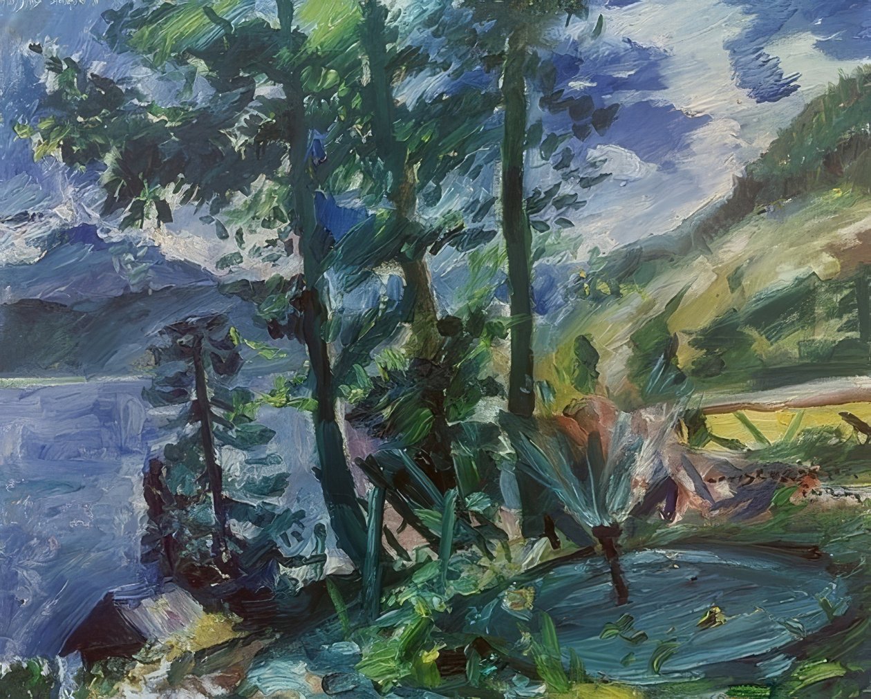Walchensee مع نافورة. 1923 بواسطة لوفيس كورنث