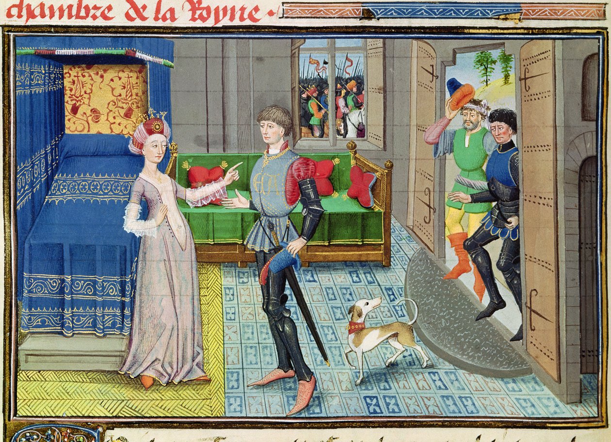السيدة 5072 fol.130v Maugis من Aigremont و Isanne في غرفة نوم Queen ، من دورة Renaultud de Montauban بواسطة لويست ليدت