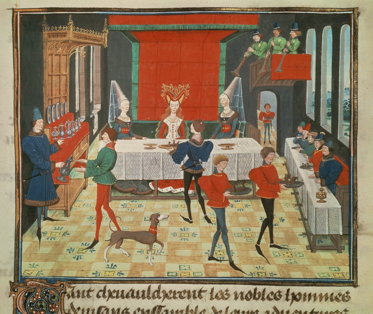 Ms 5073 f.140v Table Service لسيدة الجودة ، من دورة رينو دي مونتوبان بواسطة لويست ليدت