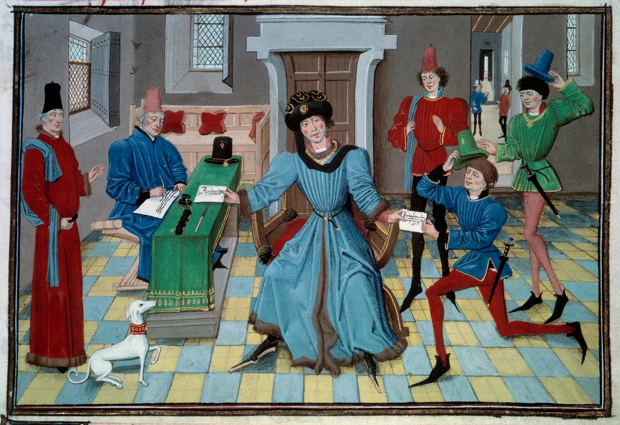 وصول الرسول المصغر من مخطوطة "Renaud de Montauban" أو "Les quatre fils Aymon" بواسطة Loyset Liedet (نشط بين عامي 1448 و 1478). السيدة 5073. القرن الخامس عشر مكتبة الأرسنال ، باريس بواسطة لويست ليدت