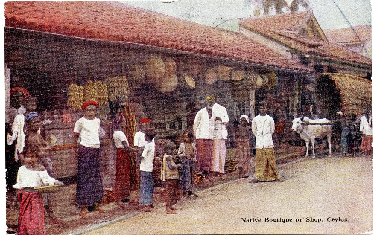 Native Boutique أو Shop ، سيلان ، c.1900-20 (صورة ملونة يدويًا) بواسطة Ltd. سيلان بلاتيه