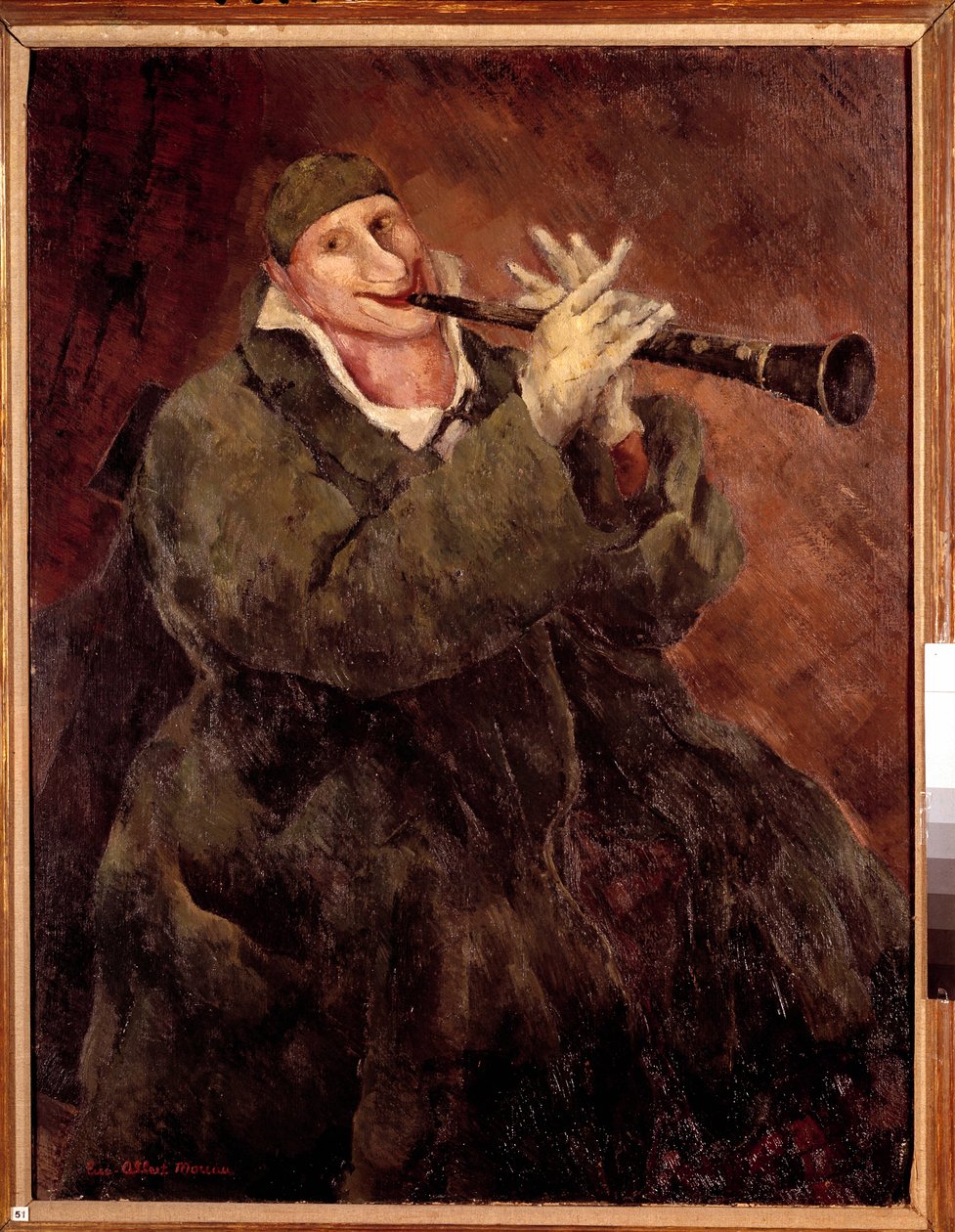 غروك يعزف على البوق المهرج غوك (1880-1959) يعزف على الكلارينيت. لوحة لوك ألبرت مورو (1882-1948) القرن العشرين. باريس. متحف البلدية للفن الحديث بواسطة لوك ألبرت مورو
