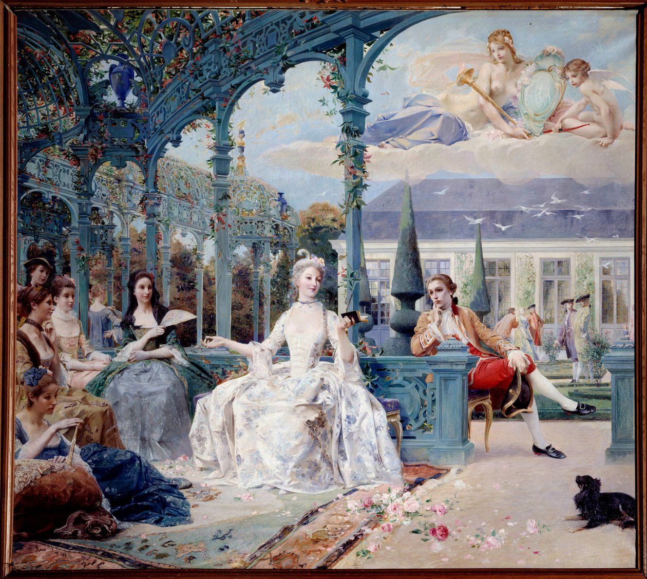 Mademoiselle de Clermont و Count of Melun في جناح Sylvie بالقرب من Chantilly هذان هما بطلتا قصائد Theophile de Viau. لوحة لوك أوليفييه ميرسون (1846-1920) 1895 صن. 1،88x2،10 م شانتيلي ، متحف كوندي بواسطة لوك أوليفر ميرسون
