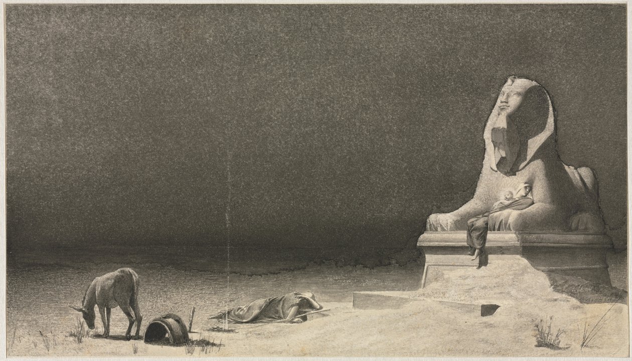 الباقي على متن الرحلة إلى مصر ، رسم تخطيطي لأبو الهول [] بالعكس ، ج. 1879-80. بواسطة لوك أوليفييه ميرسون