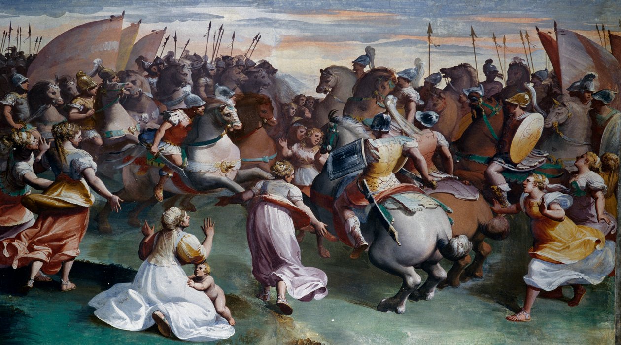 اغتصاب سابين (القرن السادس عشر) ، بقلم لوكا كامبياسو (1527-1585) ، لوحة جدارية ، فيلا إمبريال ، جنوة ، ليغوريا ، إيطاليا بواسطة لوكا كامبياسو