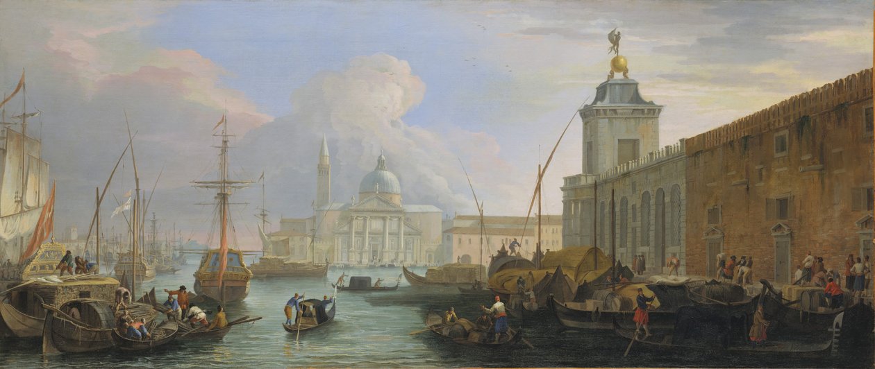The Bacino ، البندقية ، مع Dogana ومنظر بعيد لإيزولا دي سان جورجيو ، كاليفورنيا. 1709. بواسطة لوكا كارليفاريجس