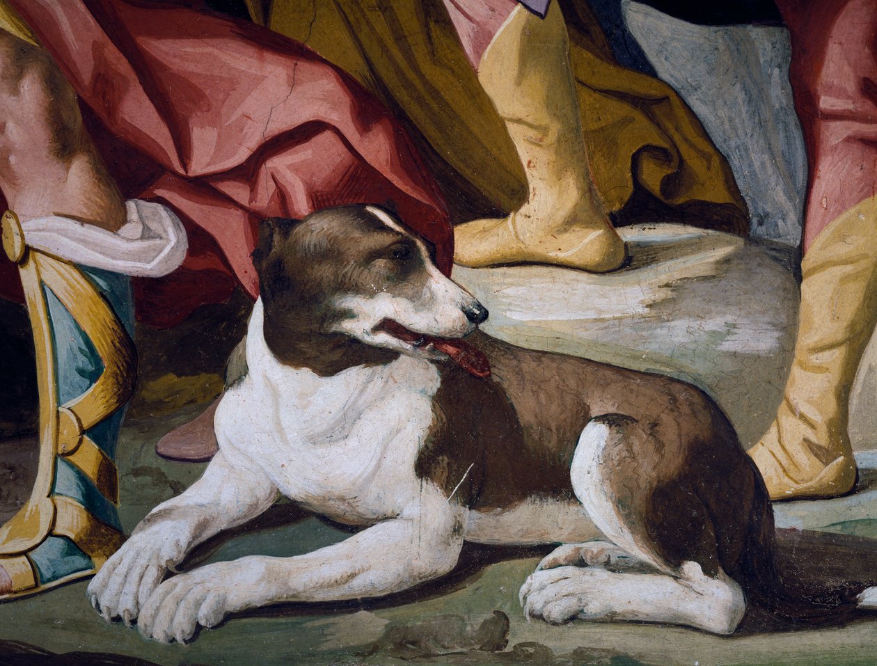 Dog, detail of fresco from cycle of Stories of Antenor بواسطة لوكا فيراري