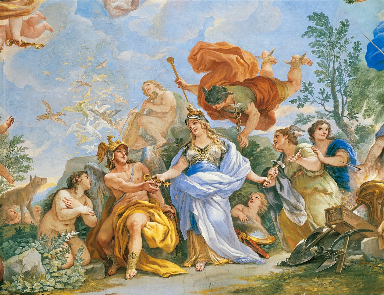 لوحة جدارية مع تأليه لعائلة ميديشي بواسطة لوكا جيوردانو (1634-1705) ، التفاصيل بواسطة لوكا جيوردانو