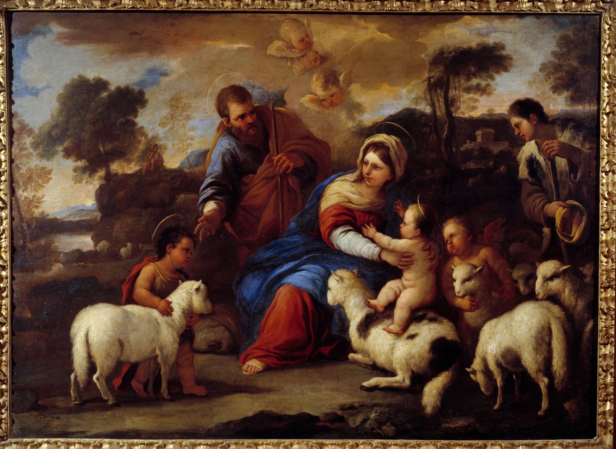 Holy family. Painting by Luca Giordano Dit Fa Presto (1632-1705) بواسطة لوكا جيوردانو