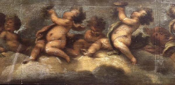 Putti disporting (ورق على قماش) (تفاصيل المركز) (انظر أيضًا 67087-89) بواسطة لوكا جيوردانو