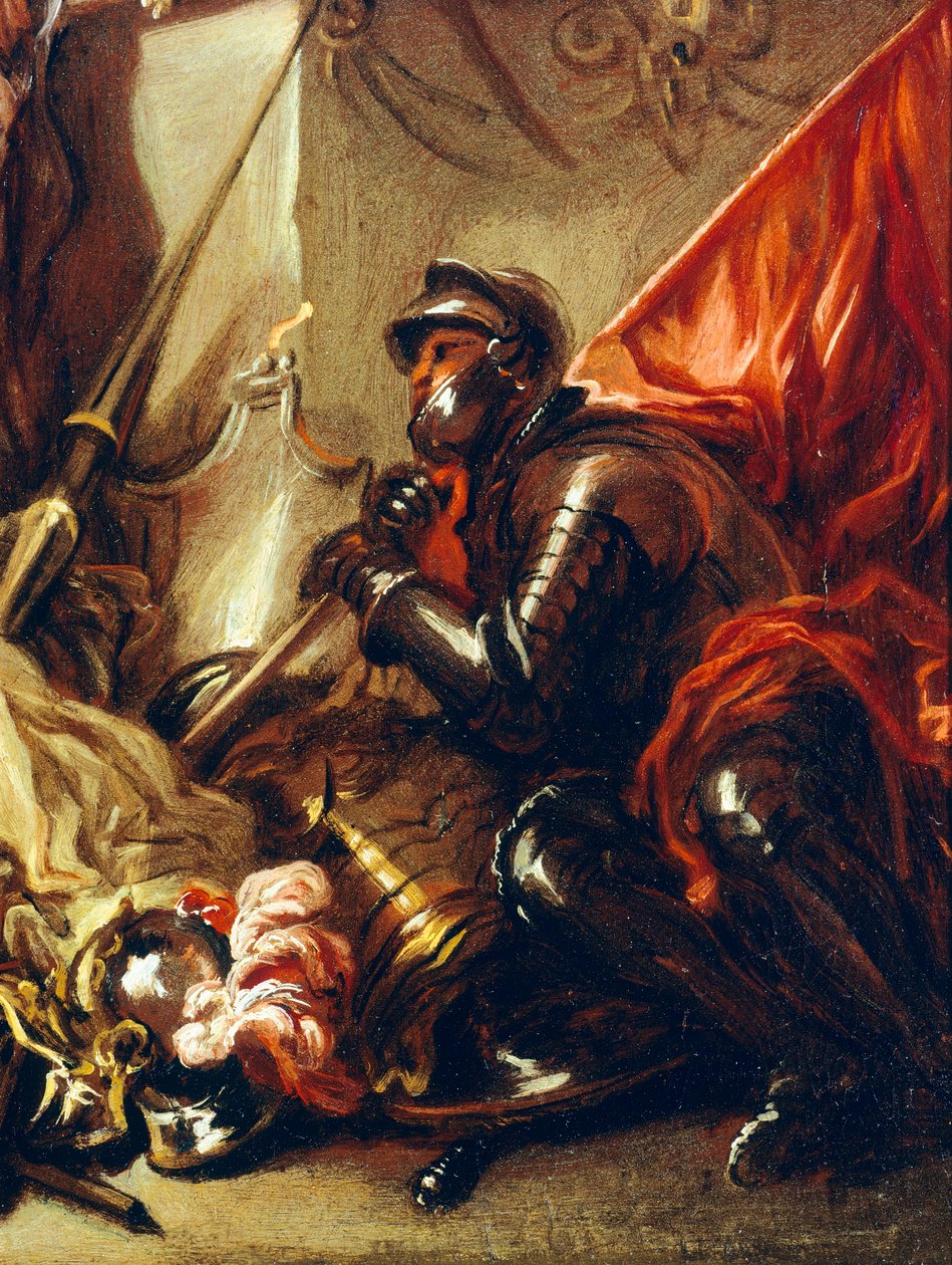 جندي يحمل لافتة ، تفاصيل من Allegory of War ، بقلم لوكا جيوردانو (1634-1705) ، زيت على قماش ، 61 × 50 سم بواسطة لوكا جيوردانو