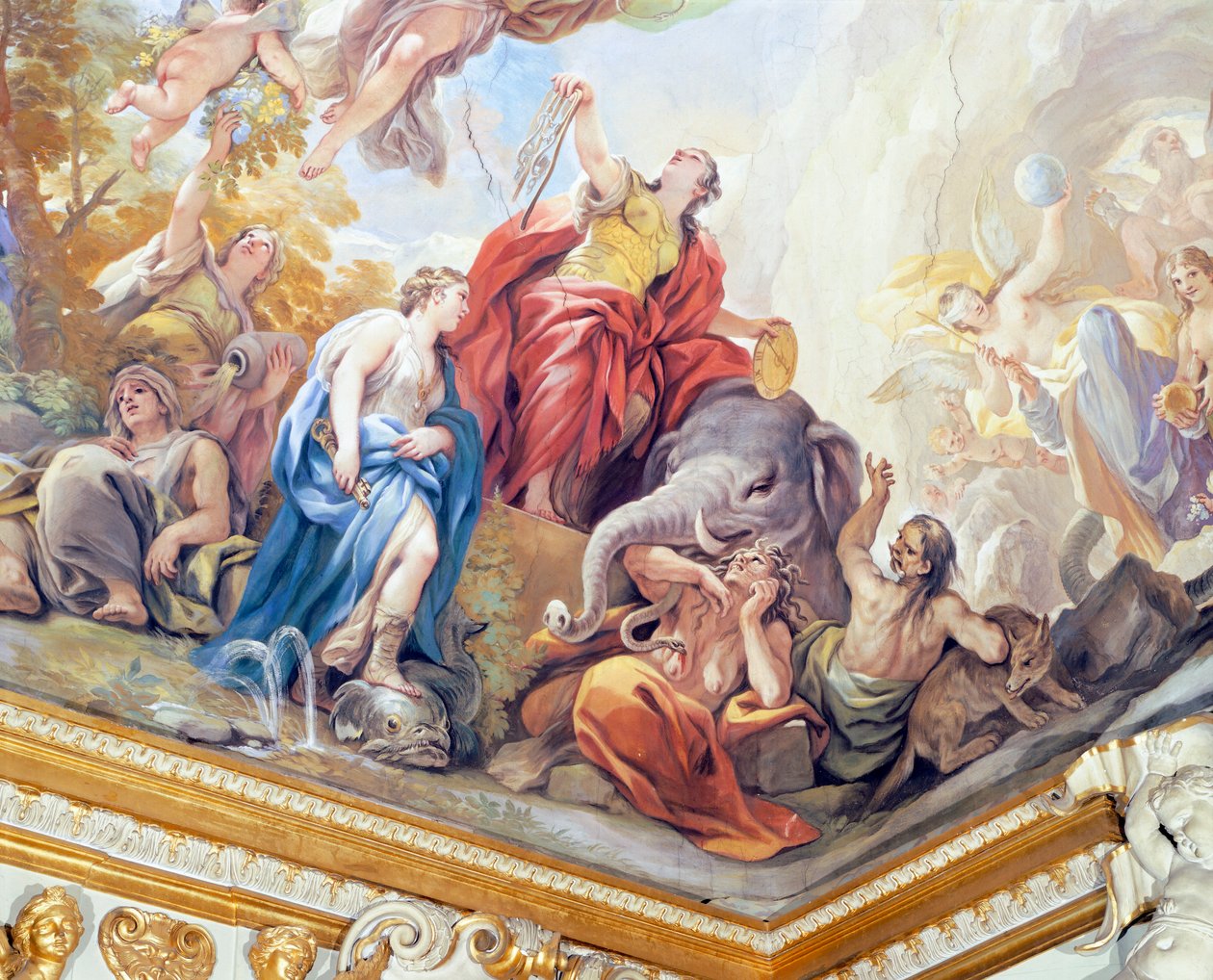 الاعتدال ، تفاصيل دورة اللوحات الجدارية في Hall of Mirrors بواسطة Luca Giordano (1634-1705) ، في الهواء الطلق ، Palazzo Medici Riccardi ، فلورنسا بواسطة لوكا جيوردانو