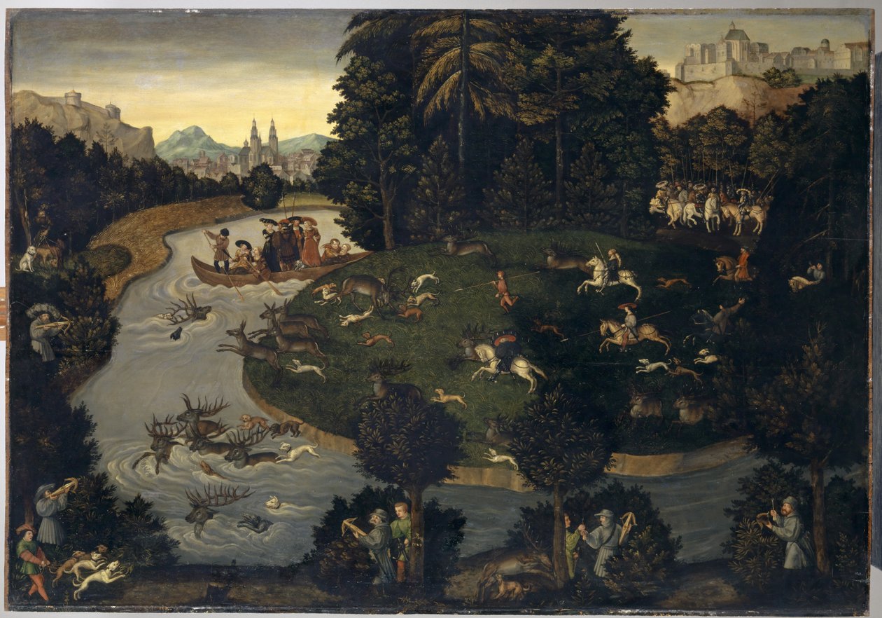 صيد الغزلان لفريدريك الحكيم مع الإمبراطور ماكسيميليان الأول ، c.1600 بواسطة لوكاس كراناش الأكبر