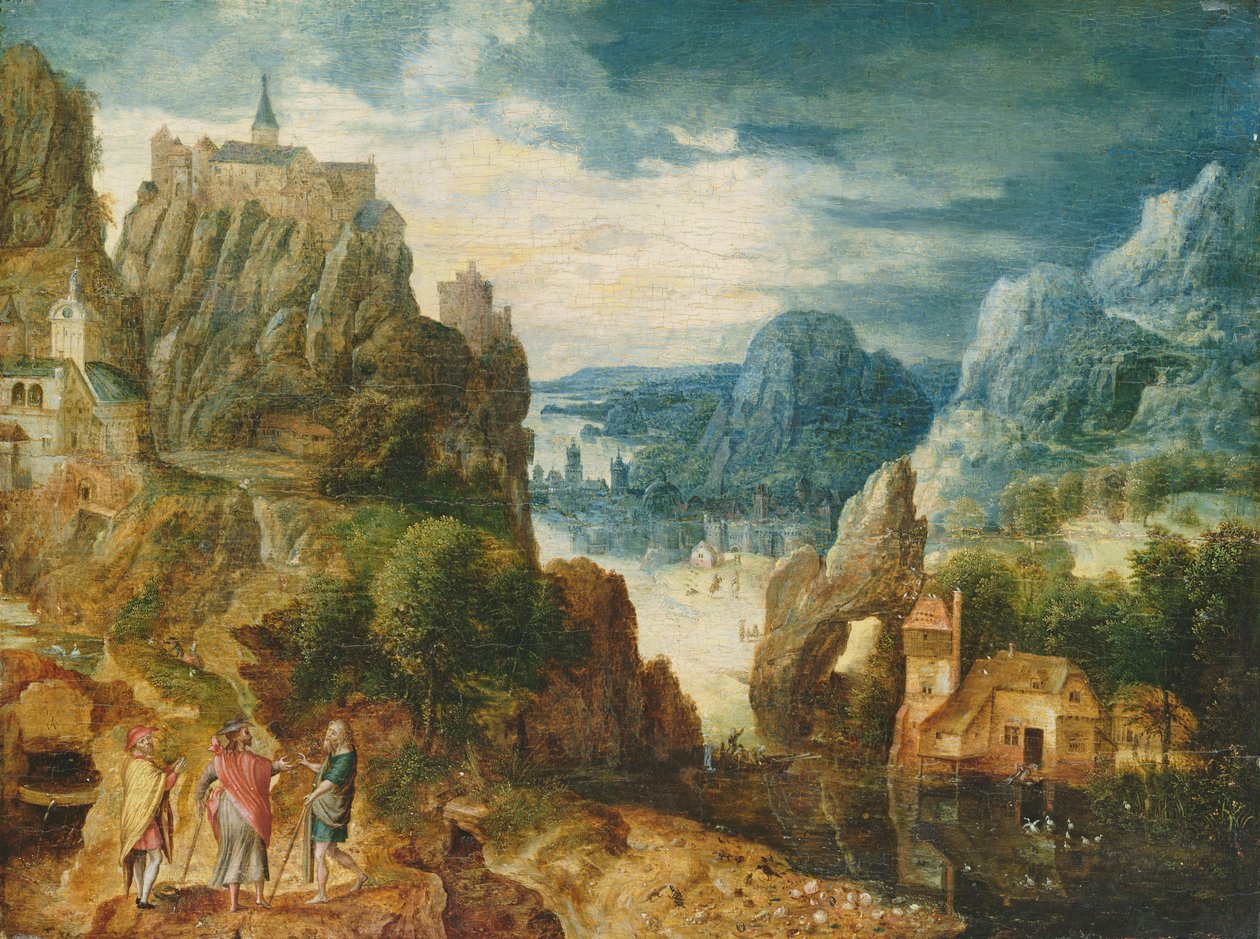 المناظر الطبيعية الجبلية مع الطريق إلى عمواس ، 1597 بواسطة لوكاس فان فالكنبورش