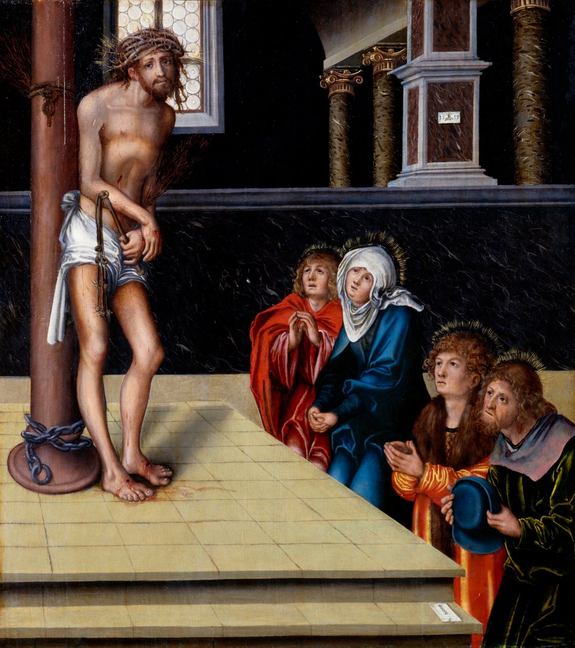 بالألمانية: Christus als Schmerzensensmann an der Geißelsäule المسيح كرجل الأحزان بواسطة لوكاس كراناش الأكبر