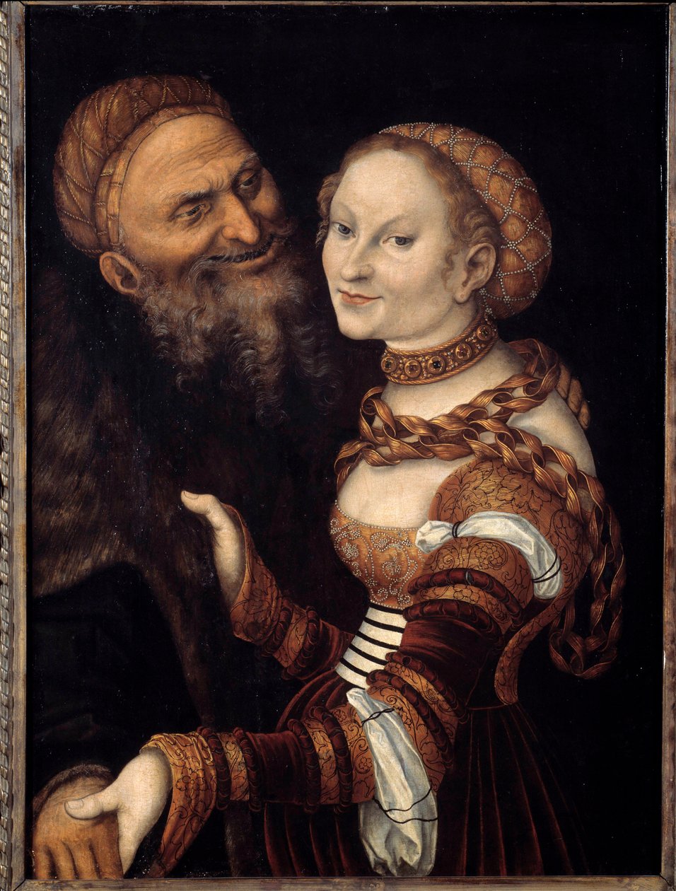 لوحة المحظية والرجل العجوز للوكاس كرانش (1472 - 1553). القرن السادس عشر. Musee des Beaux-Arts de Besancon. بواسطة لوكاس الأكبر كراناش