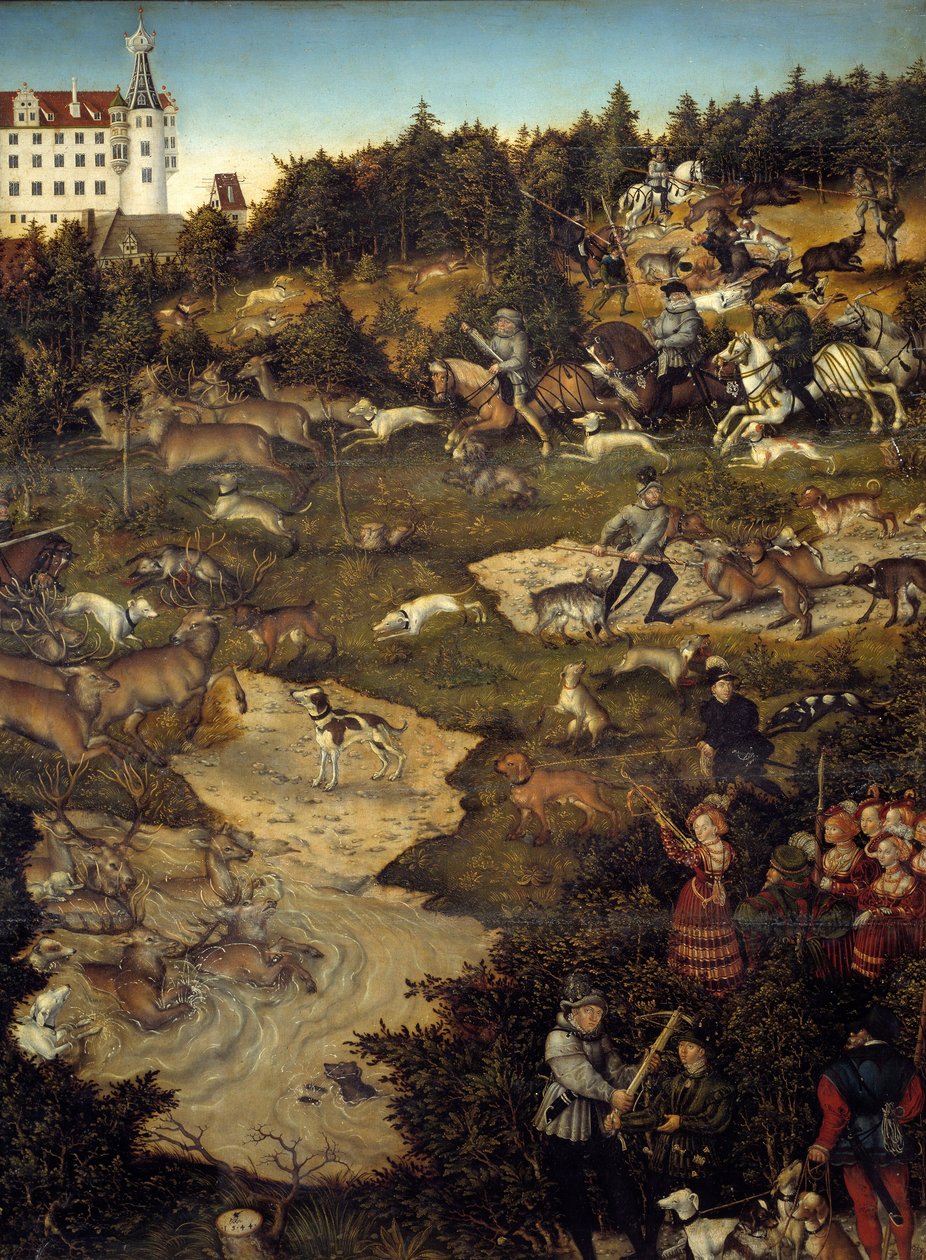 الصيد على شرف شارل الخامس في قلعة تورجاو (ألمانيا). التفاصيل. لوحة لوكاس كراناش (1472-1553) بواسطة لوكاس الأكبر كراناش