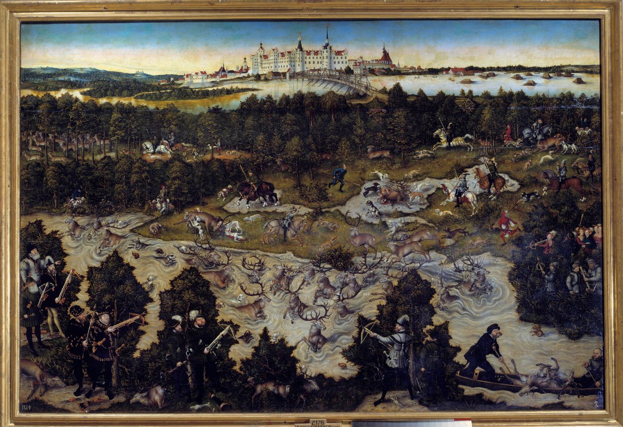 الصيد على شرف شارل الخامس في قلعة تورجاو في ألمانيا لوحة للوكاس كراناش الأكبر (1472-1553) 1544. مدريد. متحف دو برادو - اصطاد تكريمًا لتشارلز الخامس في قلعة تورجاو في ألمانيا. لوحة لوكاس كراناش الأكبر (1472-1553) 1544. ص بواسطة لوكاس الأكبر كراناش