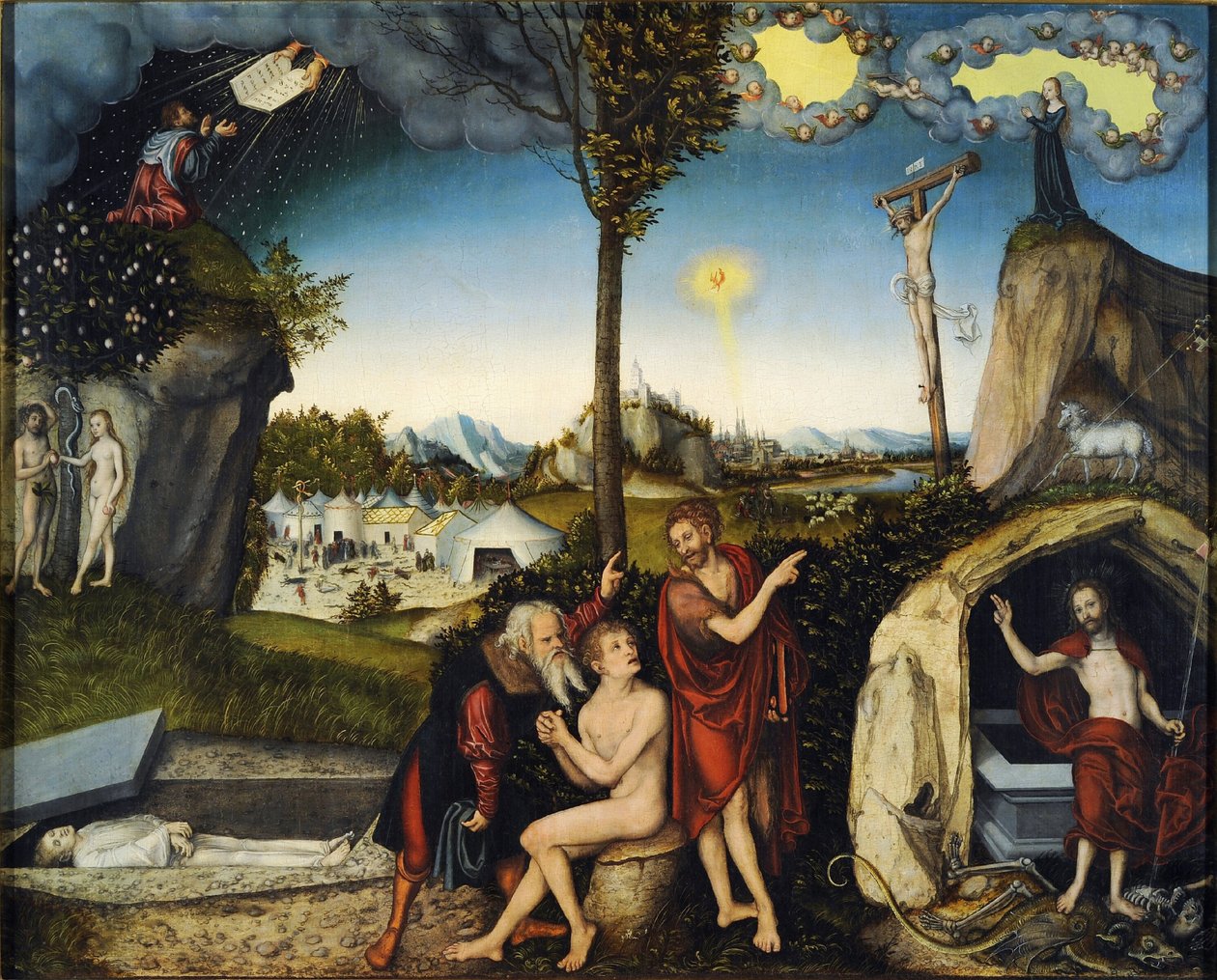 La loi et la grace - Law and Grace - كرانش ، لوكاس ، الأكبر (1472-1553) - 1529 - تمبرا على لوحة - 72x88،5 - المعرض الوطني ، براغ بواسطة لوكاس الأكبر كراناش