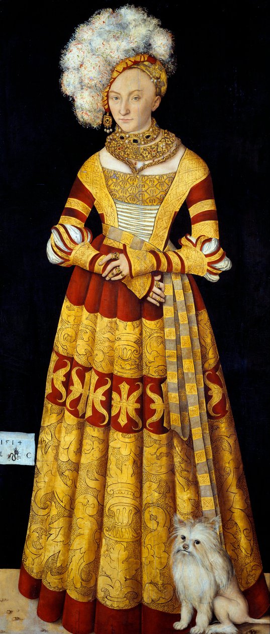 صورة لكاثرين من مكلنبورغ (مكلنبورغ) (1487-1561) "" لوحة للوكاس كرانش الأكبر (1472-1553) 1514 الحجم 184 × 83 سم (لكل لوحة) مجموعات فنون ولاية دريسدن بواسطة لوكاس الأكبر كراناش