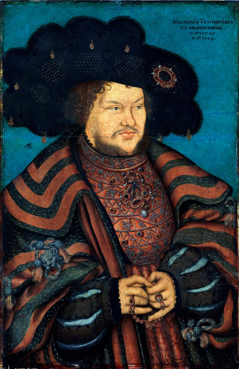 "صورة يواكيم الأول نيستور براندنبورغ" (صورة ليواكيم الأول نيستور (1484-1535) ، ناخب براندنبورغ) لوحة للوكاس كرانش الأكبر (1472-1553) - 1529 - زيت على خشب قاتم 63،7x42، 2 سم ستاتسجاليري أشافنبورغ بواسطة لوكاس الأكبر كراناش