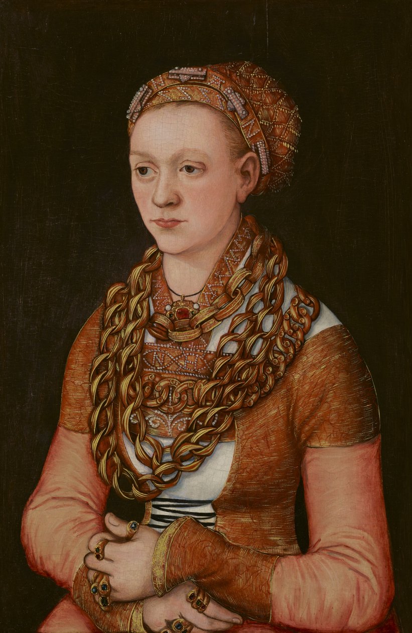 Portrait of Anna Buchner, née Lindacker, c.1520 (oil on panel) (see also 3710993) بواسطة لوكاس الأكبر كراناش