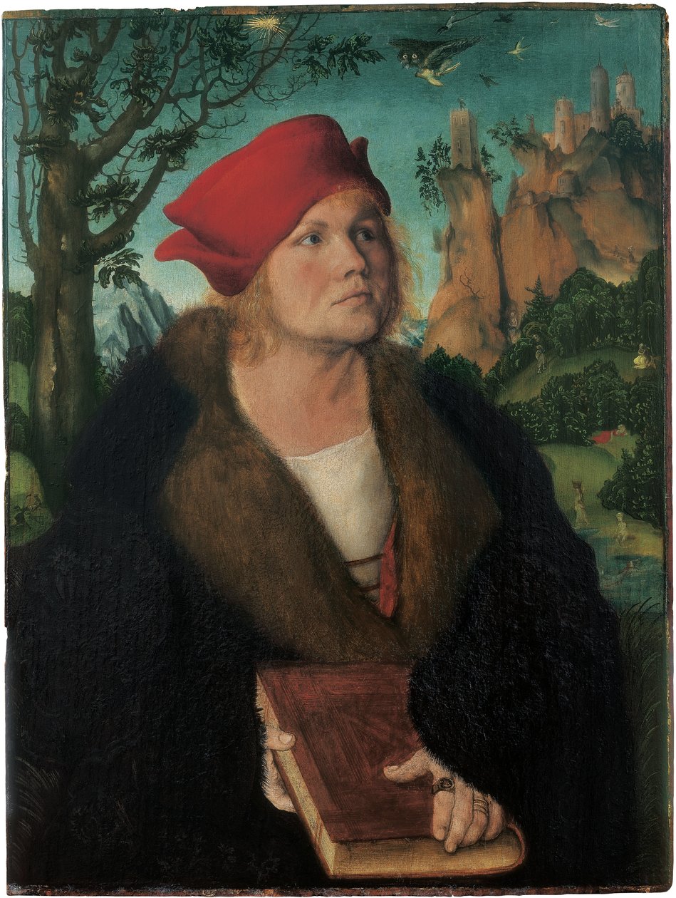 صورة للدكتور يوهانس كوسبينيان ، بواسطة كرانش ، لوكاس ، الأكبر (1472-1553). زيت على خشب ، ج. 1502-1503. الأبعاد: 60،3x45،5 سم. متحف أوسكار رينهارت ، فينترتور بواسطة لوكاس الأكبر كراناش