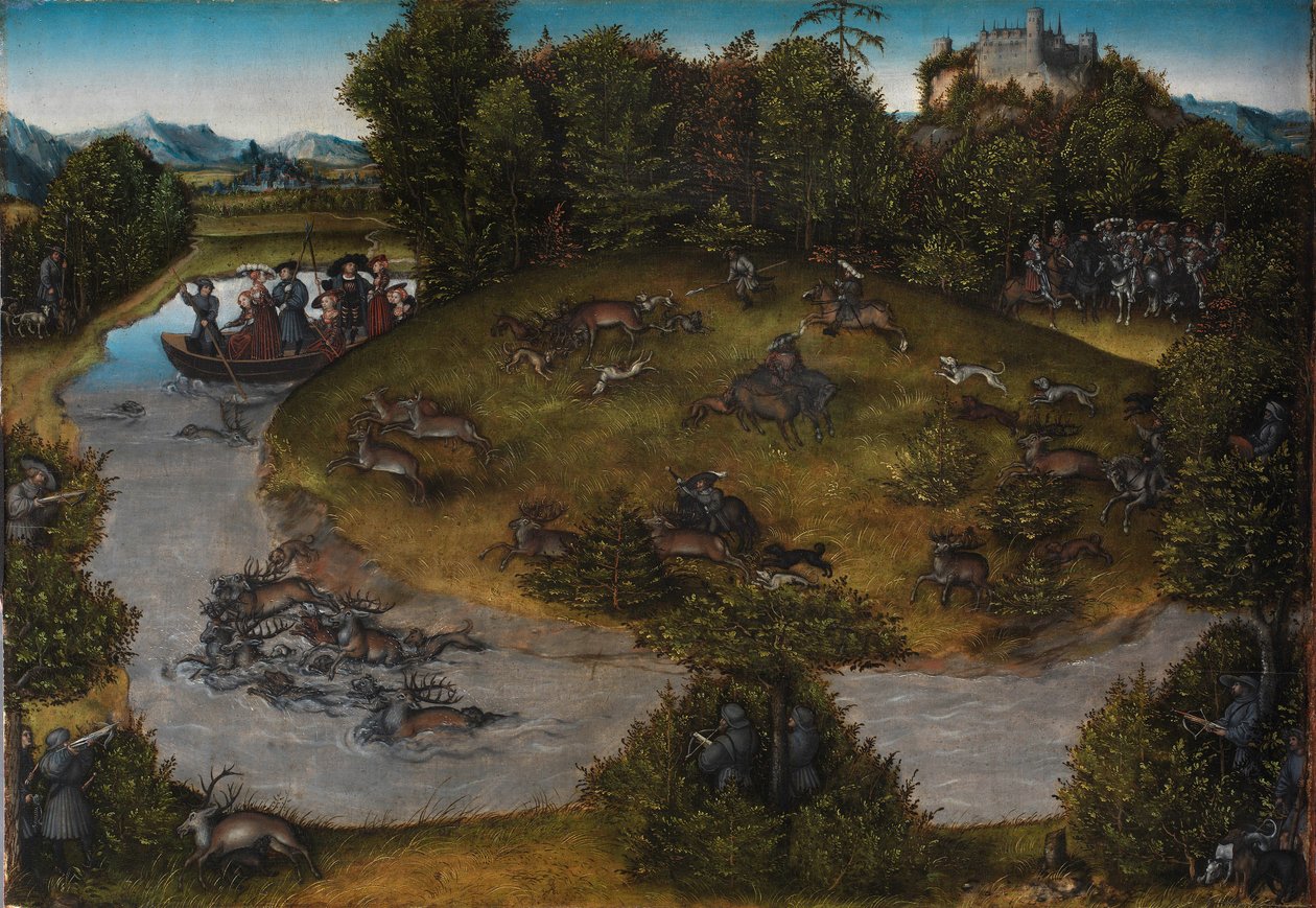 The Stag Hunt of the Elector Frederick the Wise ، حوالي 1530 (زيت على لوحة) بواسطة لوكاس الأكبر كراناش