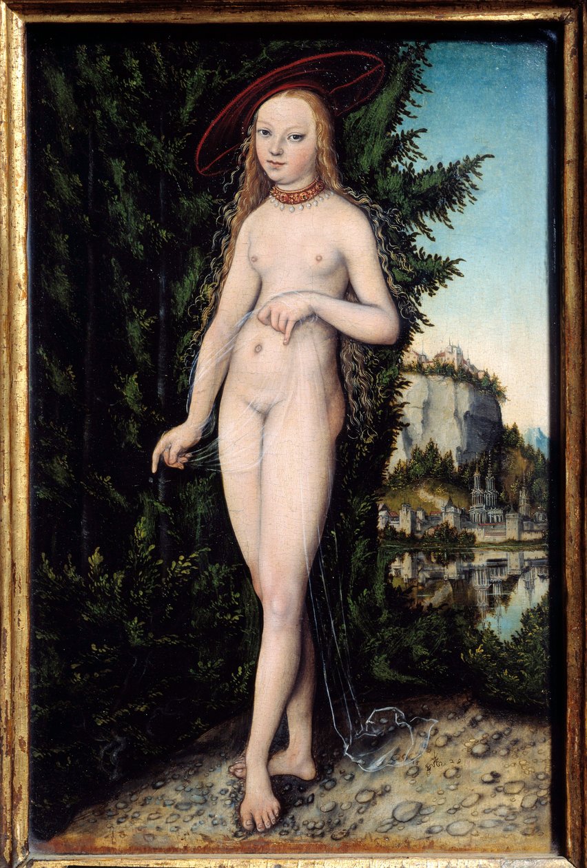 فينوس واقفة في رسم المناظر الطبيعية للوكاس كراناش الأكبر (1472-1553) 1529 ، زيت على خشب ، خافت. 0،38 × 0،25 م - كوكب الزهرة يقف في منظر طبيعي. لوحة لوكاس كراناش الأكبر (1472-1553) بواسطة لوكاس الأكبر كراناش