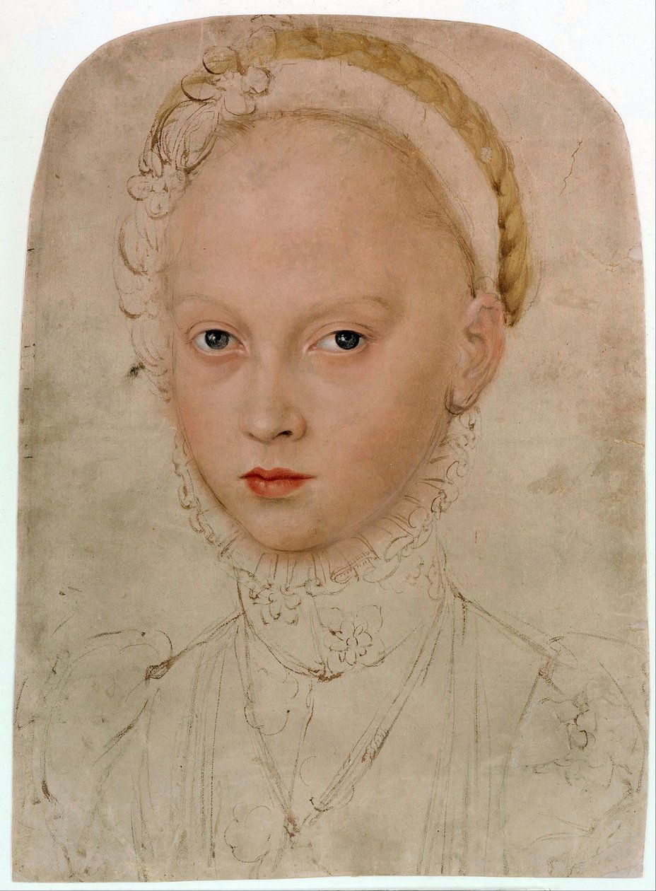 "صورة إليزابيث ساكسونيا (1552-1590)" (إليزابيث من ساكسونيا (1552-1590) ، كونتيسة بالاتين من سيميرن) رسم على الورق للوكاس كرانش الأصغر (1515-1586) - 1564 - زيت على ورق قاتم 38.8 x28.5 سم Staatliche Museen ، برلين بواسطة لوكاس الأصغر حجما