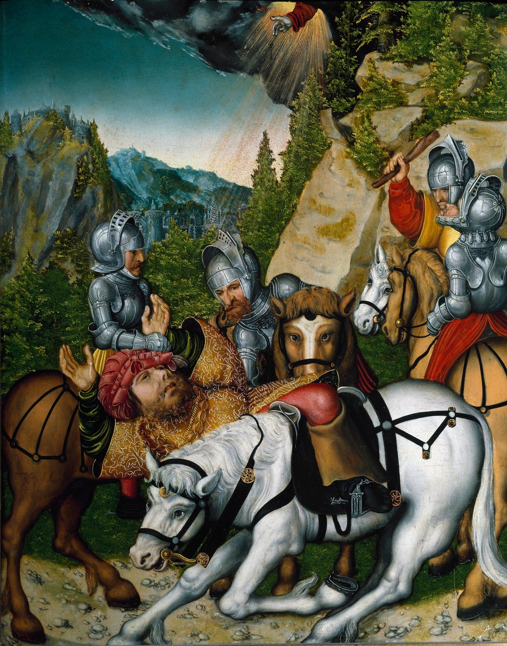 سقوط شاول أو ارتداد القديس بولس على الطريق إلى دمشق (رسم بواسطة لوكاس الأصغر حجما