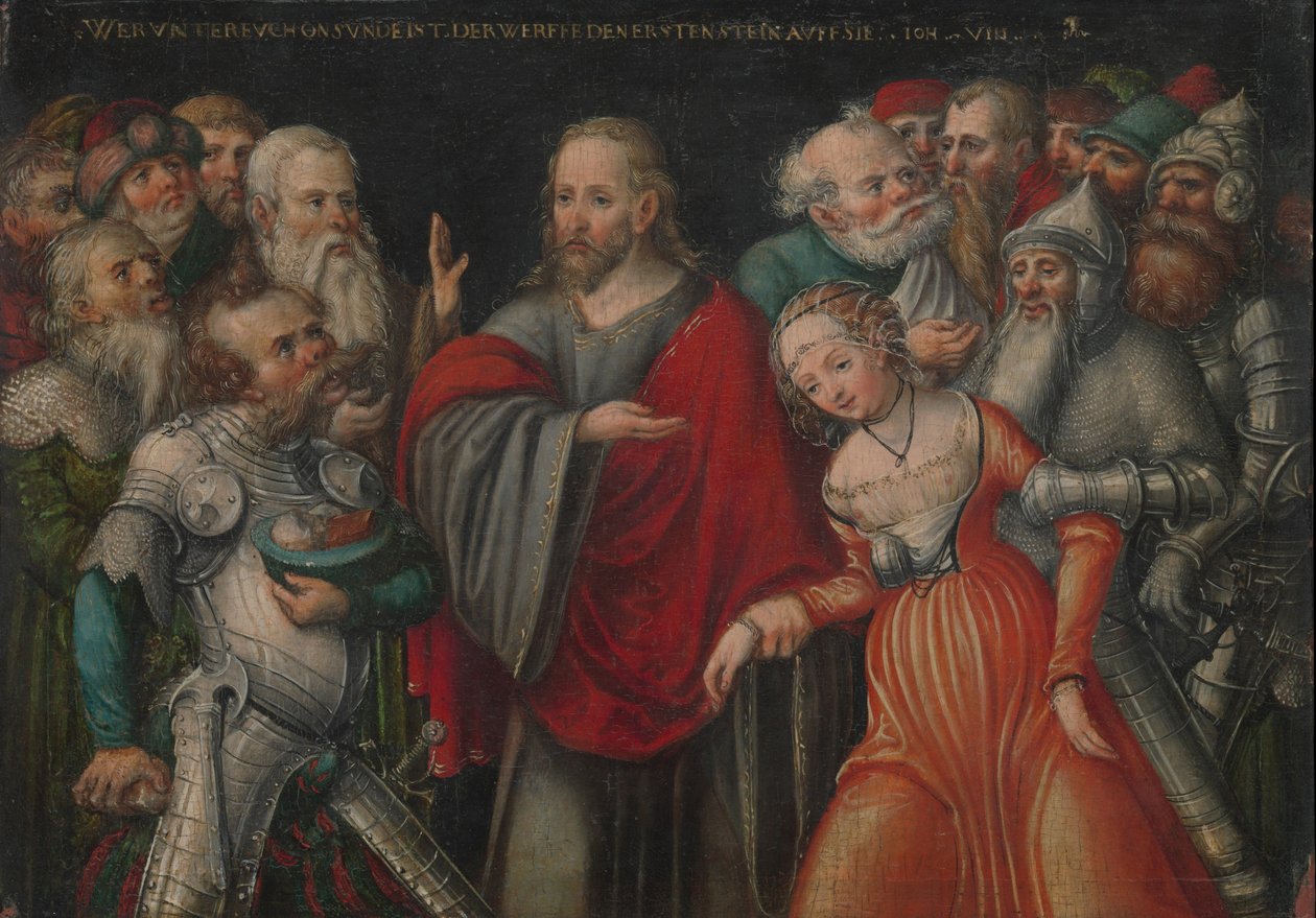 المسيح والزانية ، c.1545-50 (زيت على خشب الزان) بواسطة لوكاس أصغر استوديو Cranach