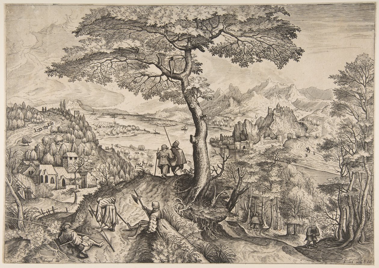 الجنود في بقية ميليتيس مطلوبات من المناظر الطبيعية الكبيرة ، كاليفورنيا. 1555-56 بواسطة Lucas van Doetecum