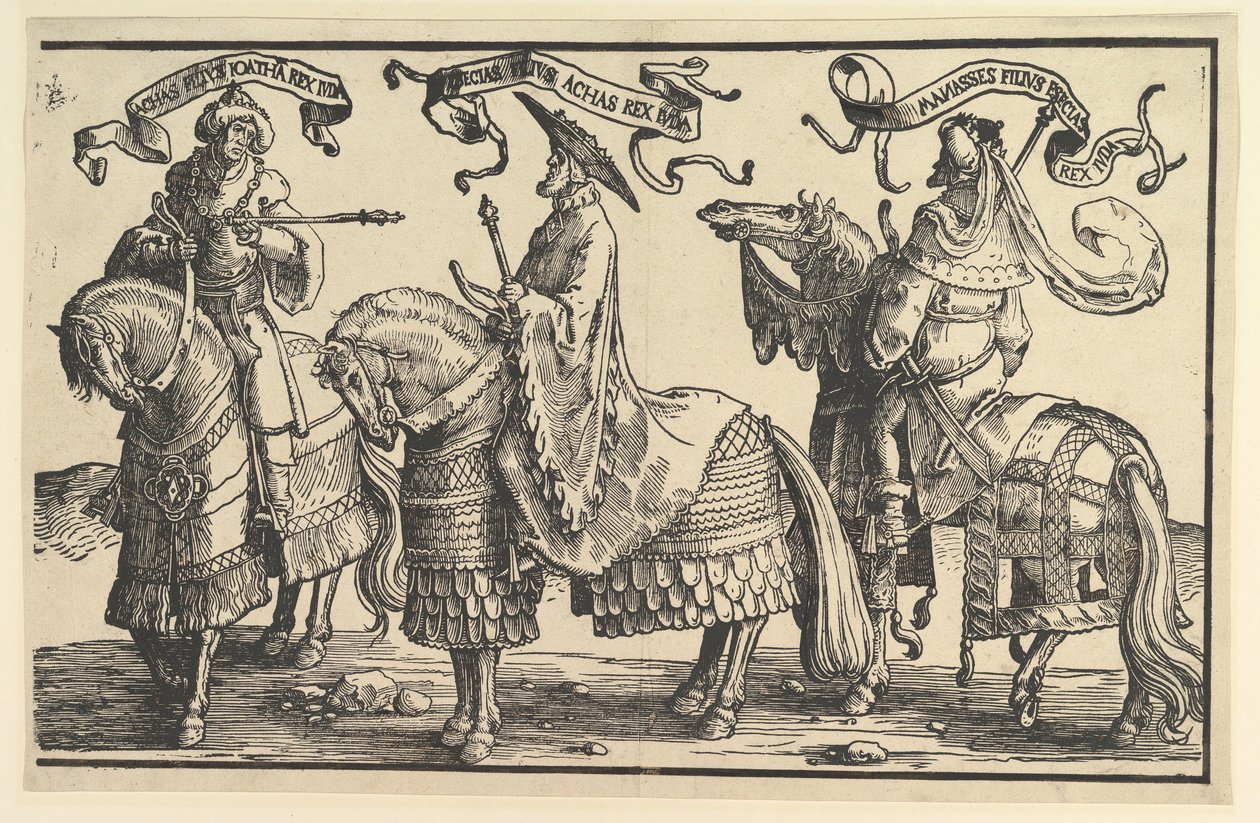آحاز ، حزقيا ، منسى ، من ملوك إسرائيل الاثني عشر ، كاليفورنيا. 1520. بواسطة لوكاس فان ليدن
