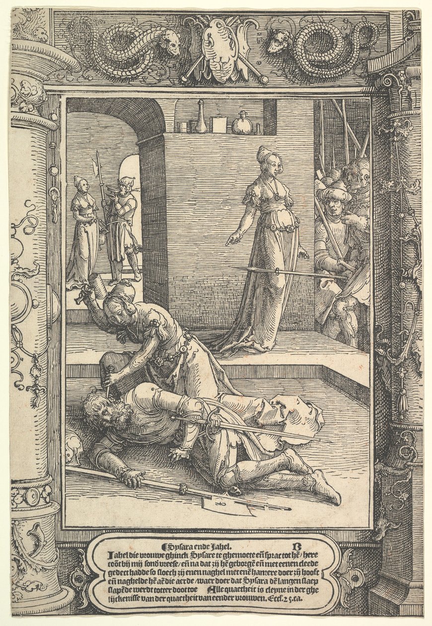 Jael Killing Sisera ، إطار زخرفي ، كاليفورنيا. 1517. بواسطة لوكاس فان ليدن