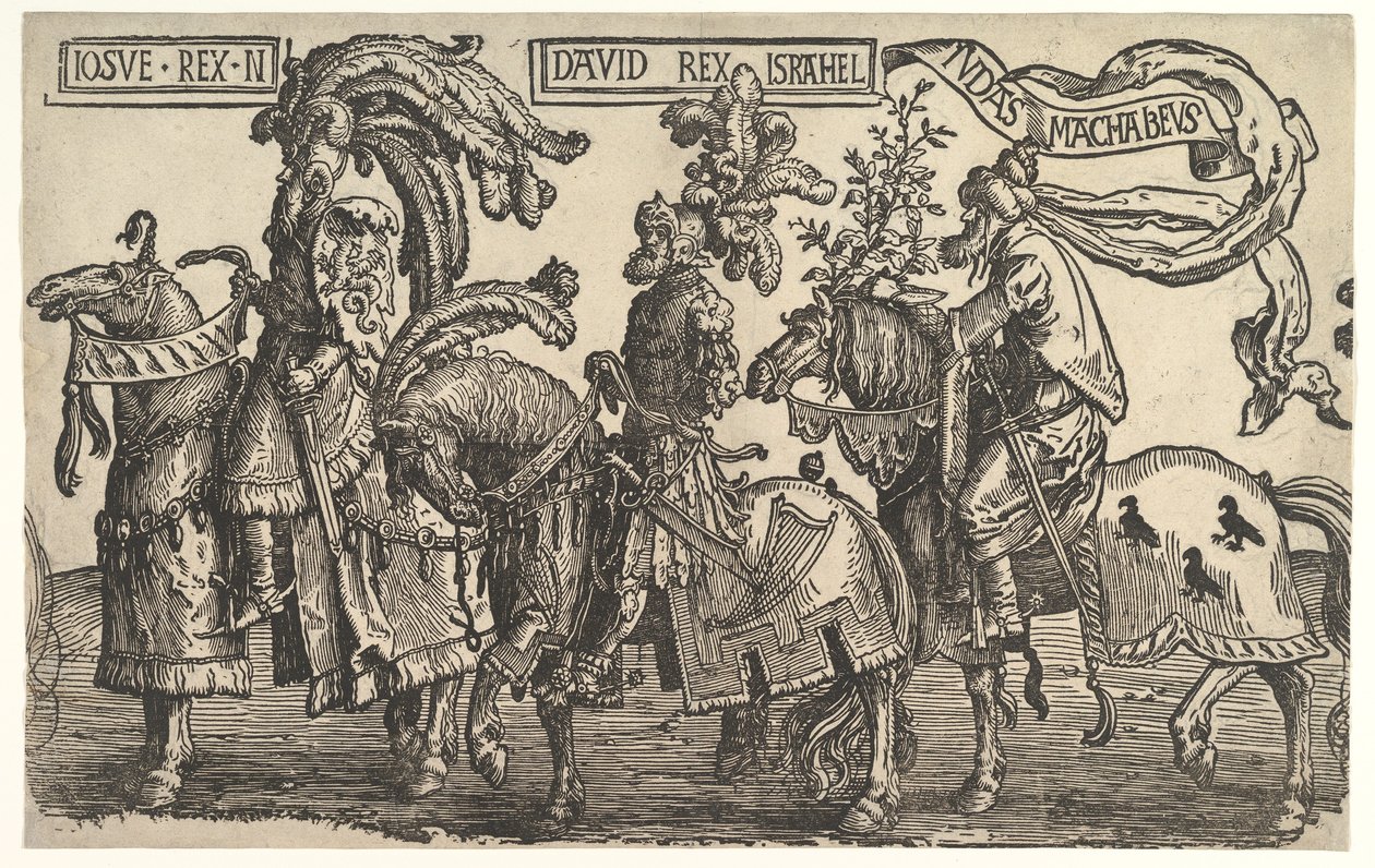 جوشوا ، ديفيد ، ويوداس مكابي ، من The Nine Heroes ، كاليفورنيا. 1520. بواسطة لوكاس فان ليدن