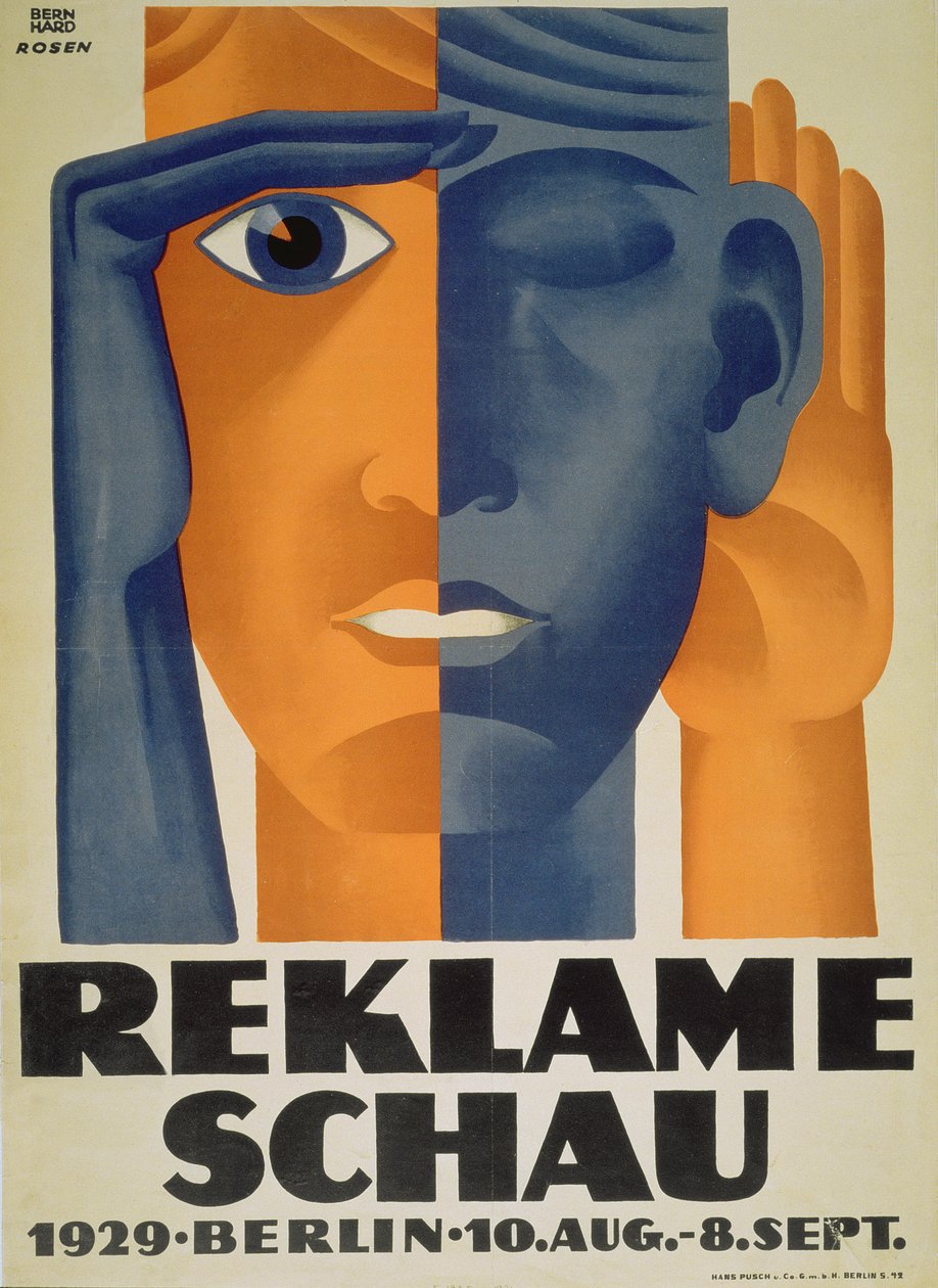 "Reklameschau" ، ملصق لمعرض برلين للإعلان ، 1929 بواسطة لوسيان وروزين ، ف. برنهارد
