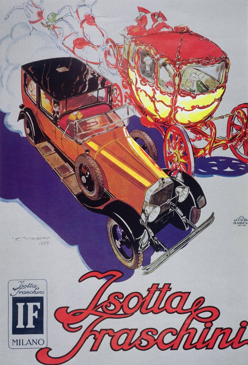 إعلان ملصق سيارات Isotta Fraschini بواسطة لوتشيانو أشيل موزان