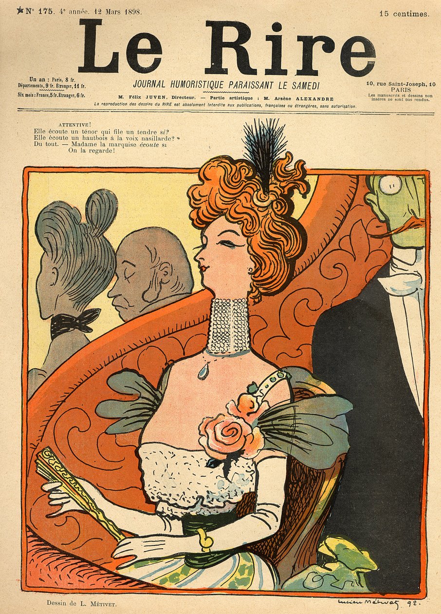 رسم كاريكاتير لماركيز فرنسي ، من الغلاف الأمامي لـ "Le Rire" ، 12 مارس 1898 بواسطة لوسيان ميتيفيت