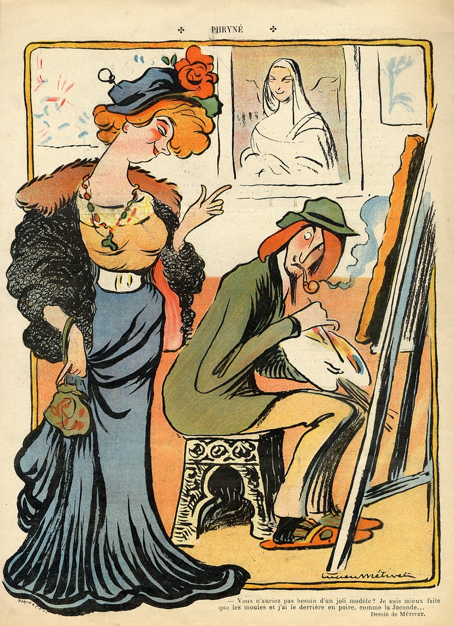 فريني: صورة كاريكاتورية لنموذج فنان ، من الغلاف الخلفي لـ "Le Rire" ، 23 فبراير 1907 بواسطة لوسيان ميتيفيت