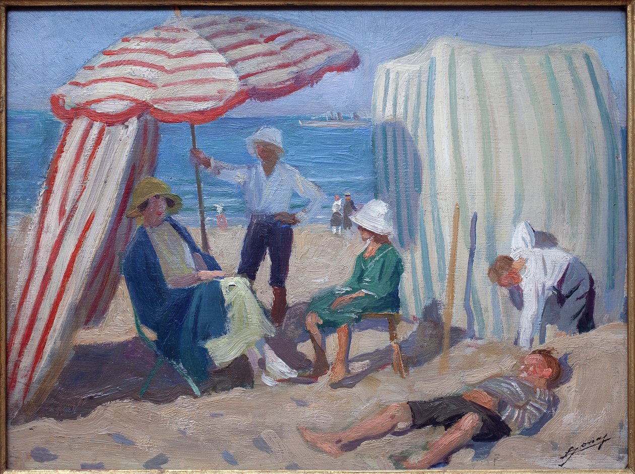 على الشاطئ. لوحة لوسيان جوناس (1880-1947) ، زيت على خشب 1920 ، فن فرنسي ، القرن العشرين. متحف لا بيسكين ، روبيه. بواسطة لوسيان هيكتور جوناس